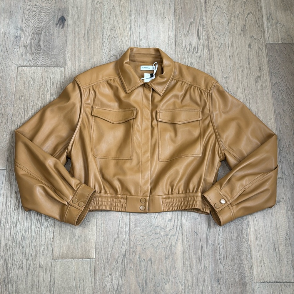 NWT SIMKHAI Marbella Cropped Faux Leather Utility Jacket Size XL - Picture 2 of 10